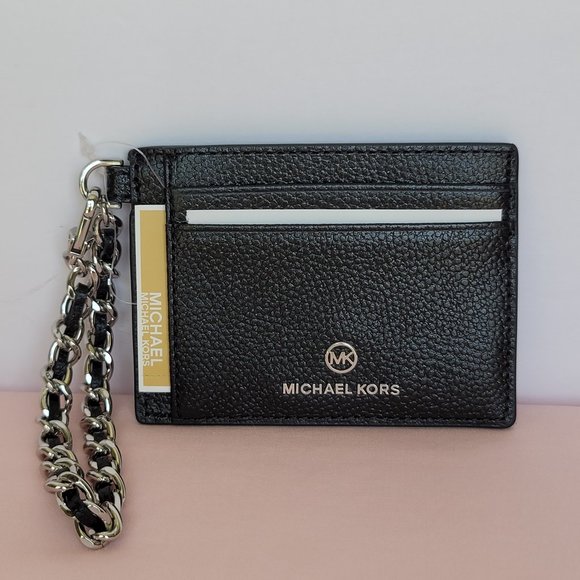 MICHAEL KORS Jet Set Small ID Pebbled Leather Chain Card Holder Case- Black⭐ - Picture 6 of 16